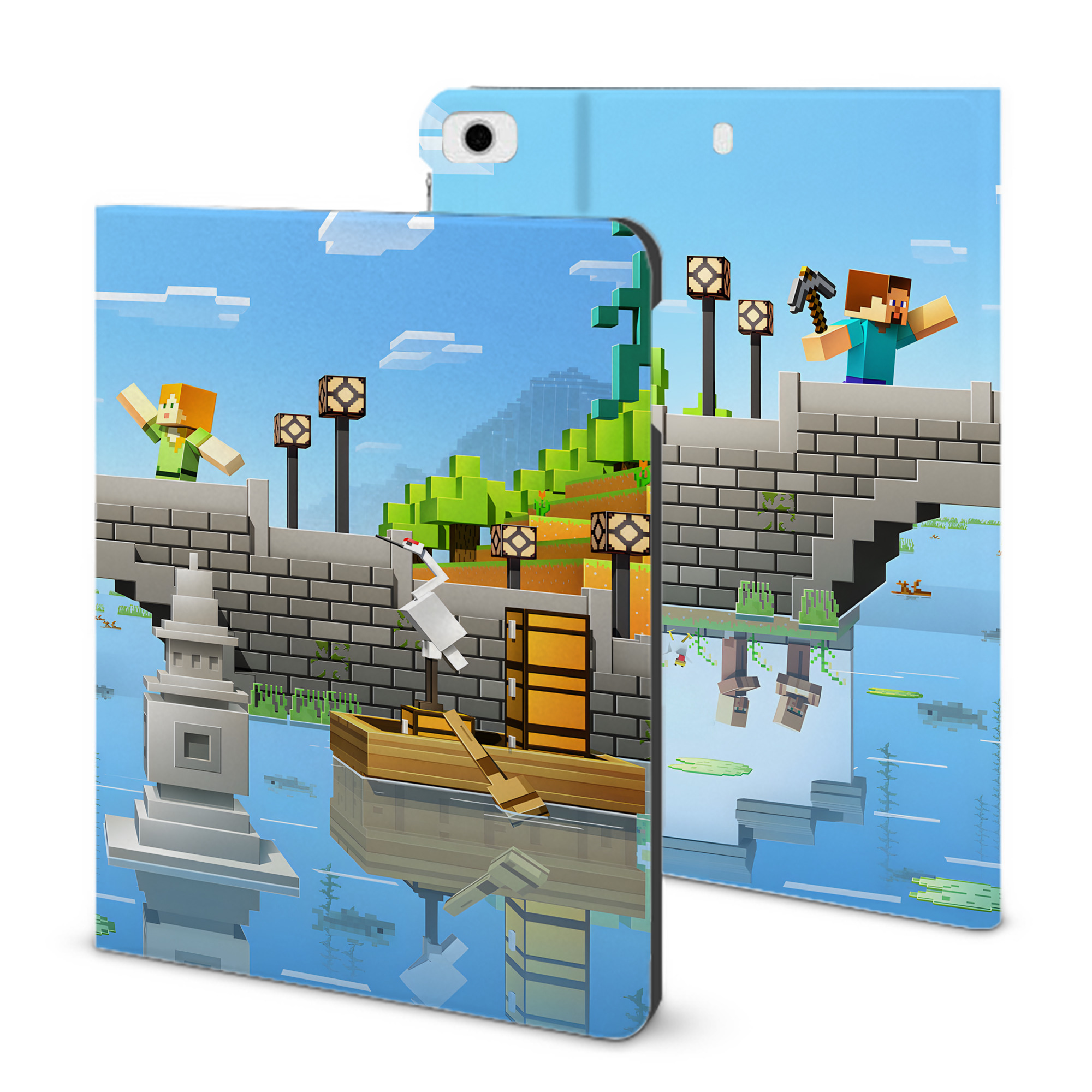 （画像用） マインクラフト ブロックの世界 Minecraft MC Block world IPad ケース ブック型 PUレザー TPU 耐衝撃 軽量 薄型 ペン収納なし 全面保護 IPad 各モデル対応